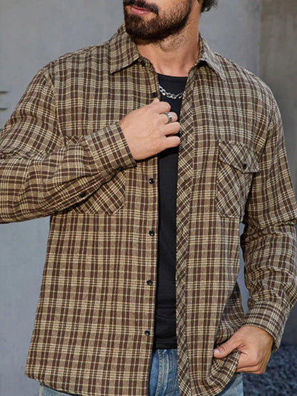 Men's Casual Plaid Long Sleeve Shirt Yellow / S Trendsi