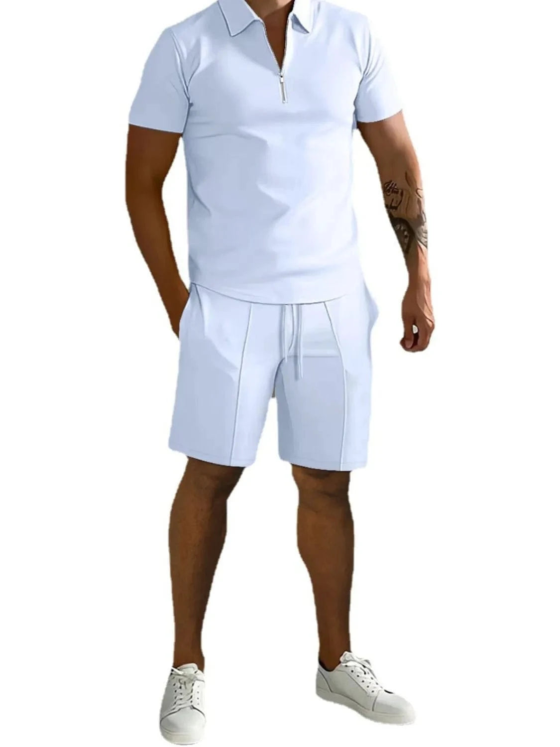 Men's Collared Neck Short Sleeve Top and Shorts Set Men's Sets The Nichole Collection