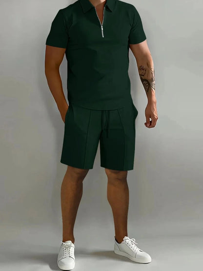 Men's Collared Neck Short Sleeve Top and Shorts Set Men's Sets Black Forest / S The Nichole Collection