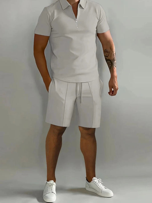 Men's Collared Neck Short Sleeve Top and Shorts Set Men's Sets Gray / S The Nichole Collection