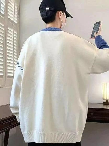 Men's Color Block Cable Knit Sweater with Asymmetric Design The Nichole Collection