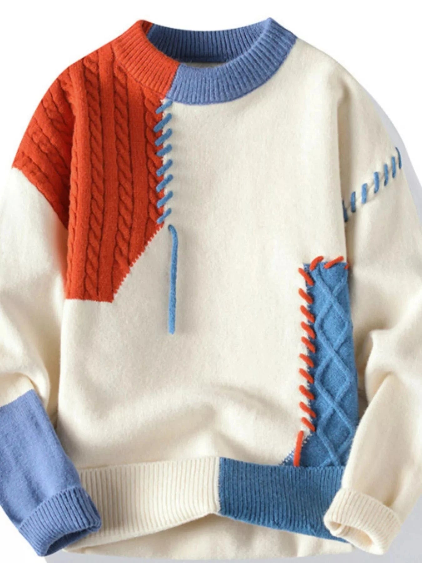 Men's Color Block Cable Knit Sweater with Asymmetric Design The Nichole Collection