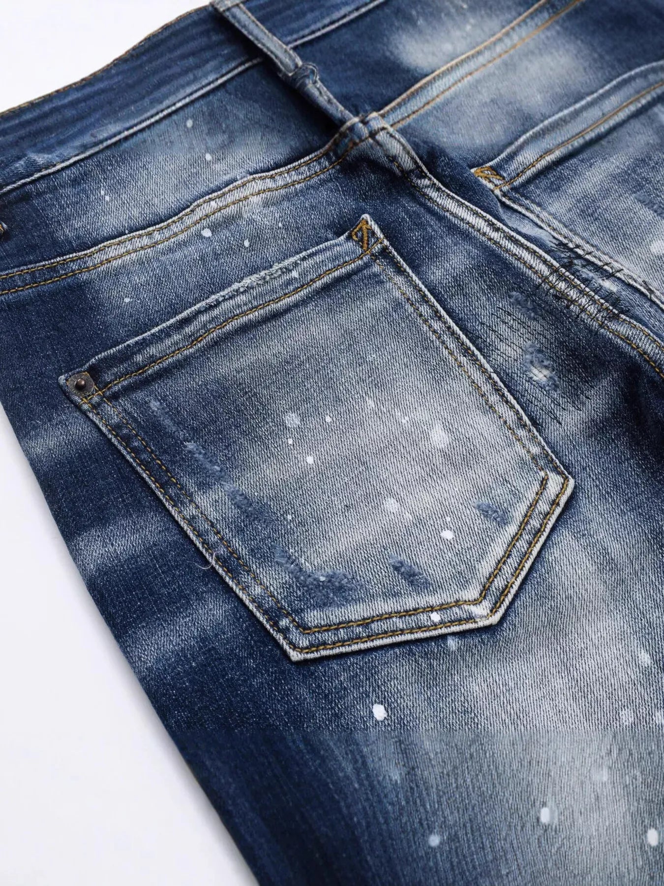 Men's Distressed Paint Splatter Slim Fit Jeans The Nichole Collection