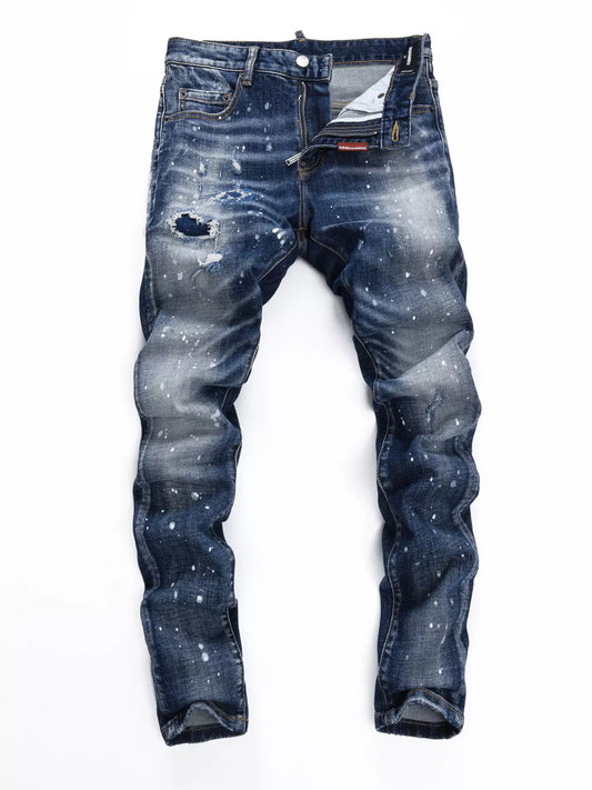 Men's Distressed Paint Splatter Slim Fit Jeans Medium / 28 The Nichole Collection