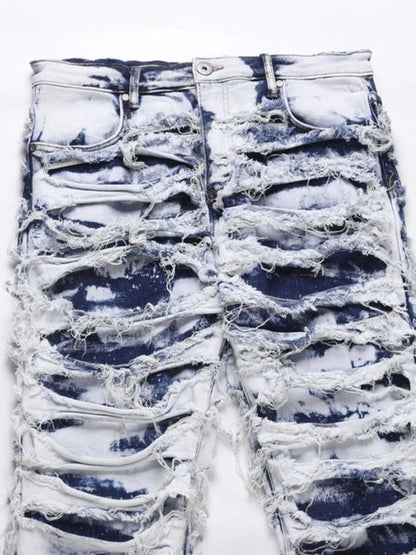 Men's Distressed Raw Hem Straight Jeans Jeans The Nichole Collection