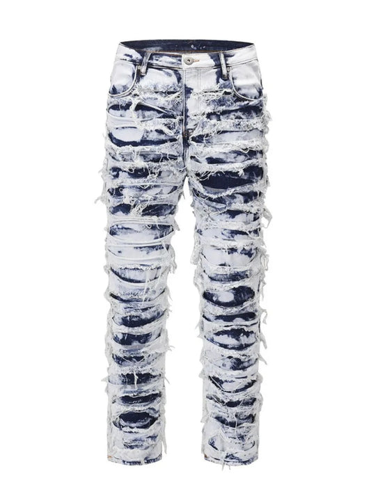 Men's Distressed Raw Hem Straight Jeans Jeans Medium / S=28 The Nichole Collection