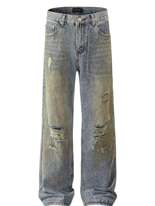 Men's Distressed Wide Leg Jeans Dirty Blue / S Jonathan M Collection
