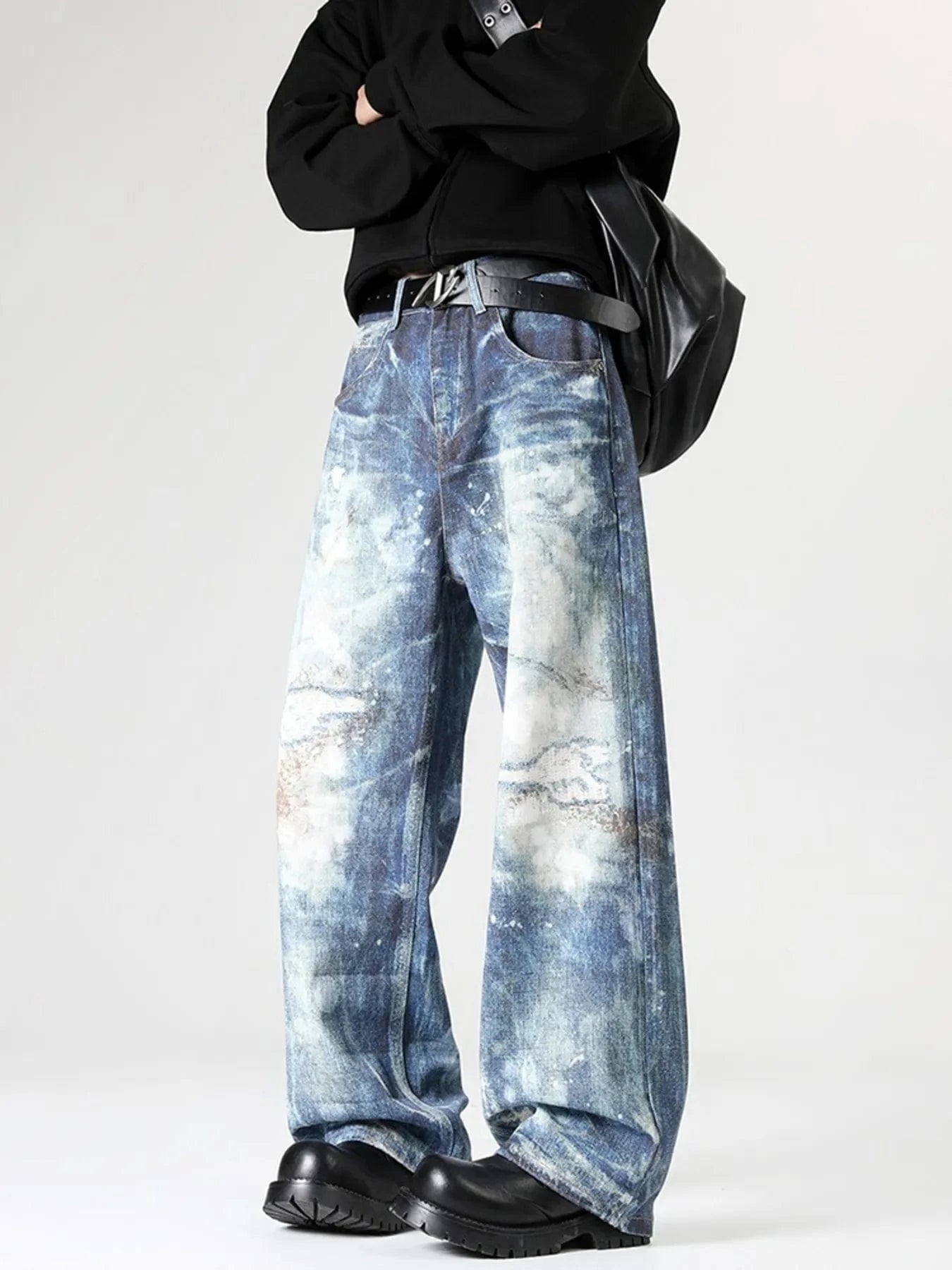 Men's Distressed Wide Leg Relaxed Fit Jeans The Nichole Collection