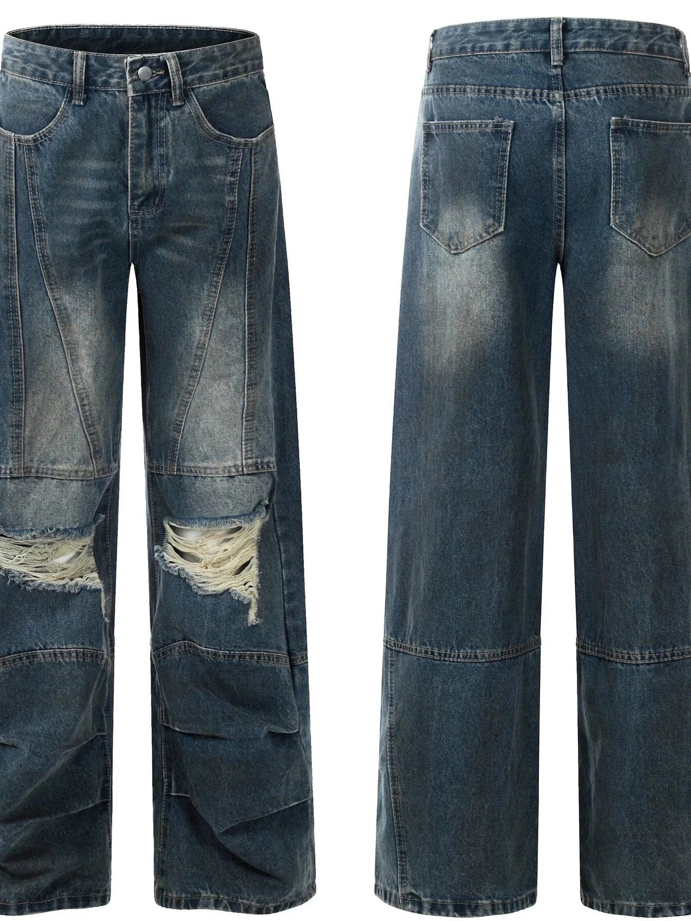 Men's Distressed Wide-Leg Vintage Jeans Trendsi