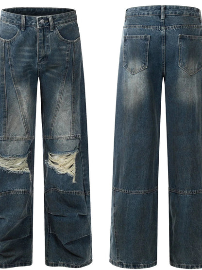 Men's Distressed Wide-Leg Vintage Jeans Trendsi