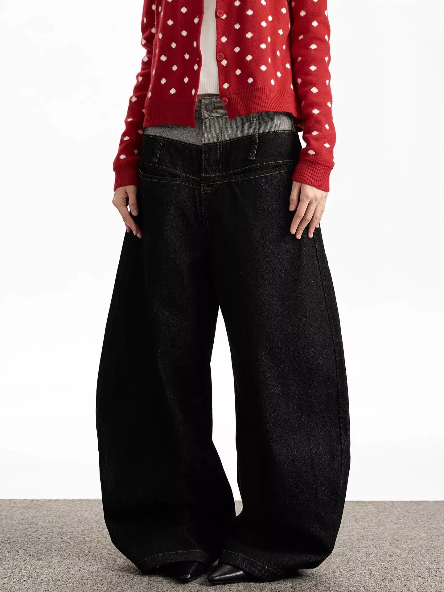 Men's Double Waist Wide Leg Jeans Black / S The Nichole Collection