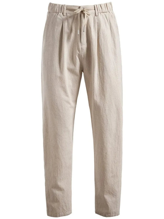 Men's Drawstring Straight Pants Beige / S Jonathan M Collection