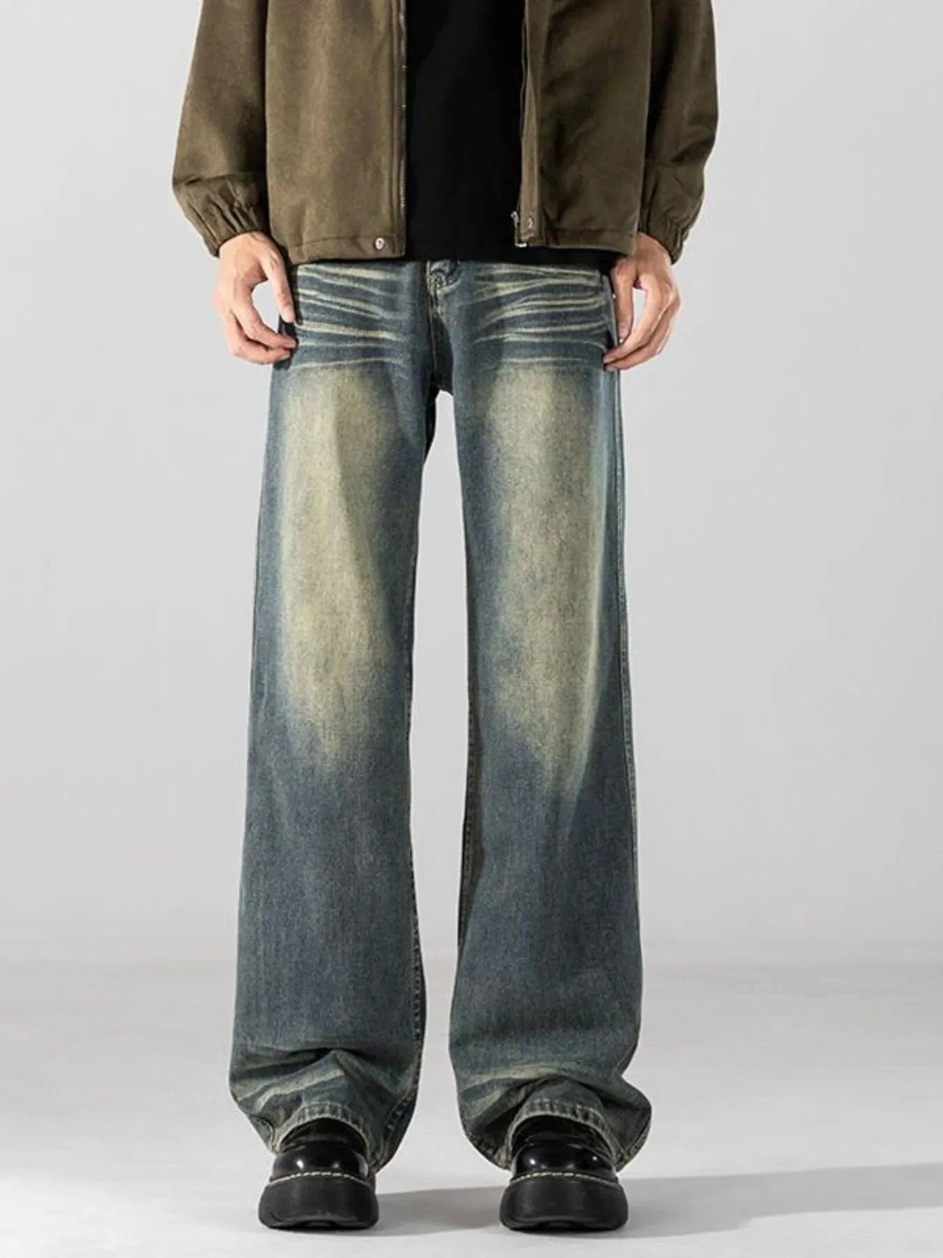 Men's Faded Dirty Look Wide Leg Washed Jeans The Nichole Collection