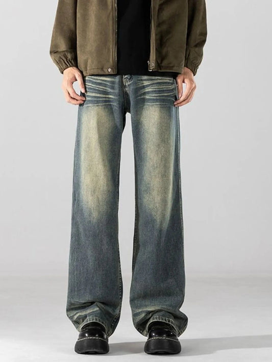 Men's Faded Dirty Look Wide Leg Washed Jeans The Nichole Collection