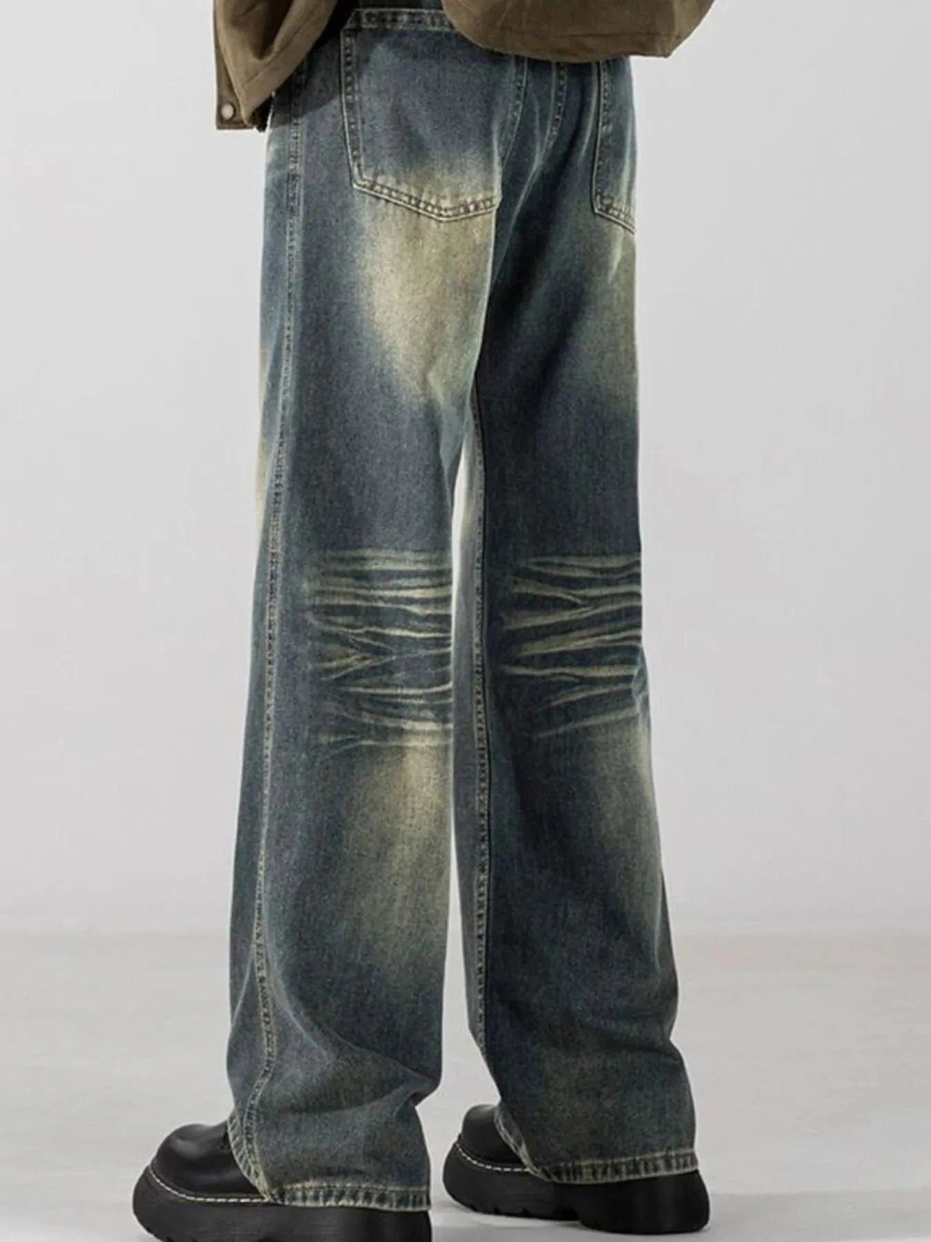 Men's Faded Dirty Look Wide Leg Washed Jeans The Nichole Collection