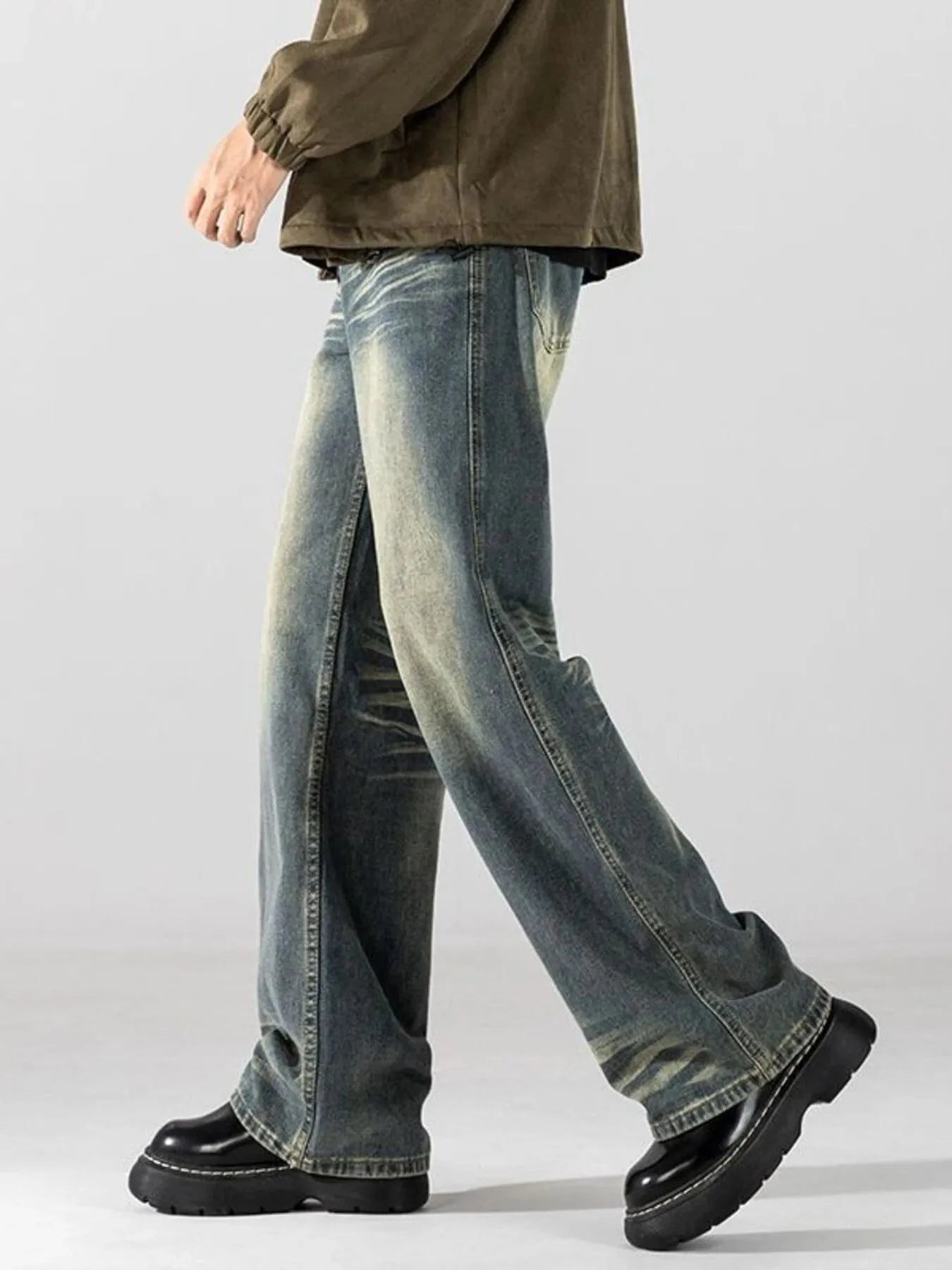 Men's Faded Dirty Look Wide Leg Washed Jeans The Nichole Collection
