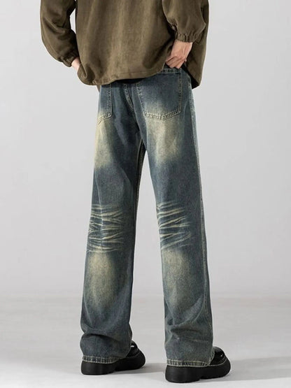 Men's Faded Dirty Look Wide Leg Washed Jeans The Nichole Collection