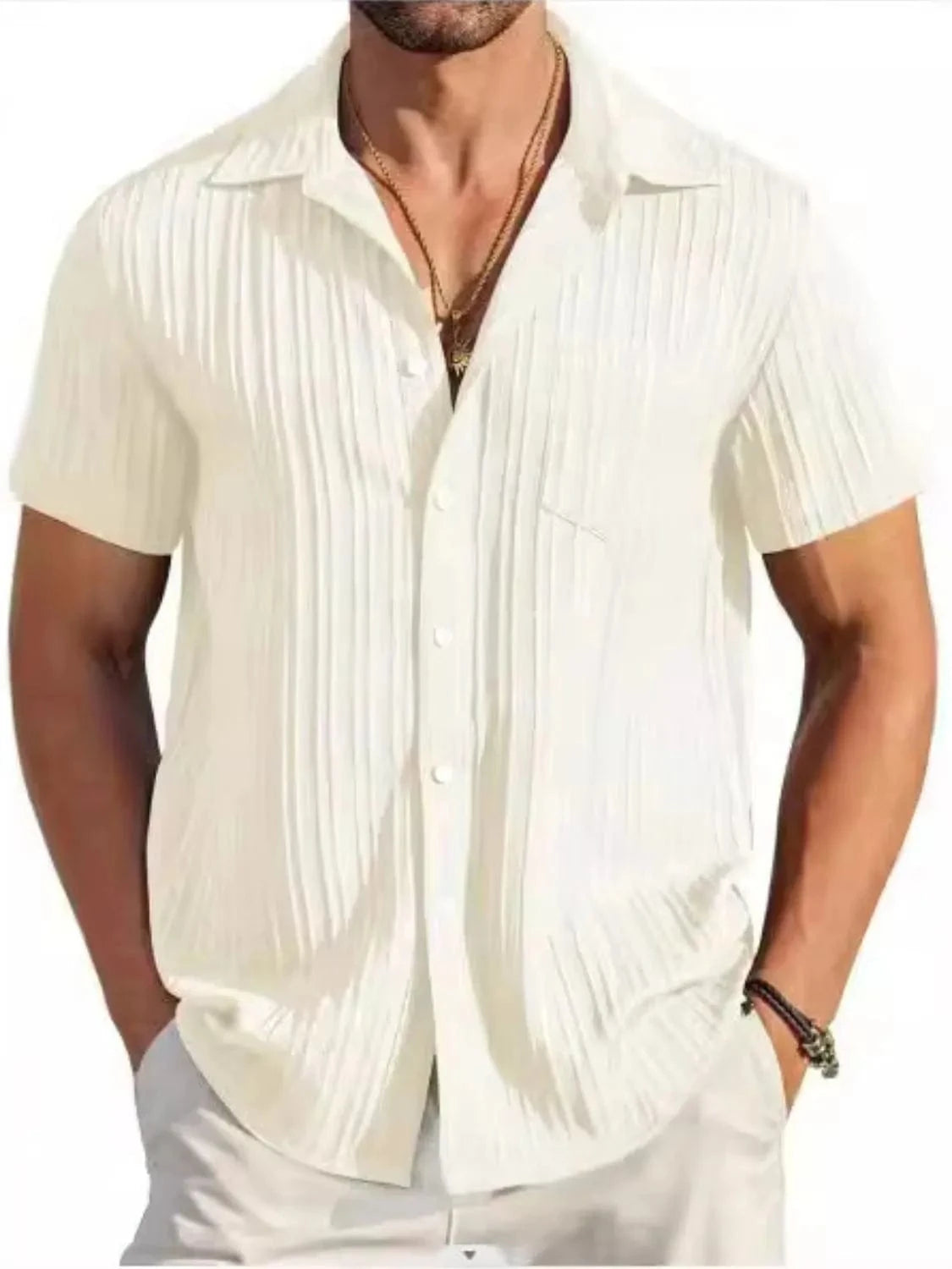 Men's Full Size Button Up Short Sleeve Shirt Plus Size Ivory / S Jonathan M Collection