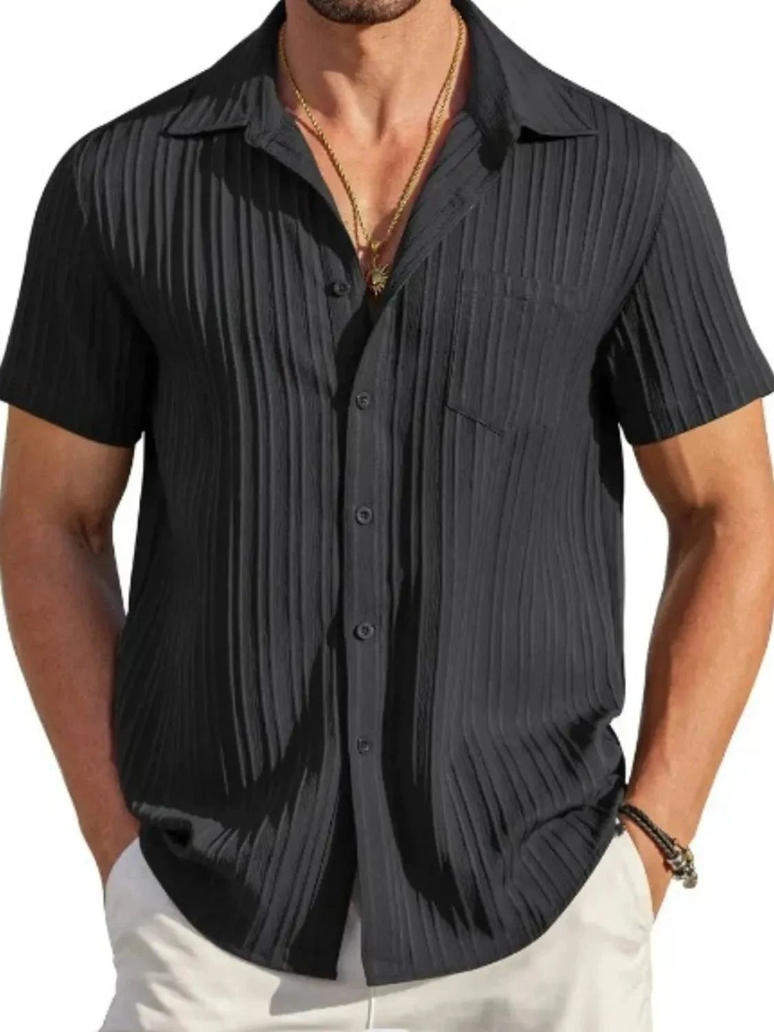 Men's Full Size Button Up Short Sleeve Shirt Plus Size Black / S Jonathan M Collection