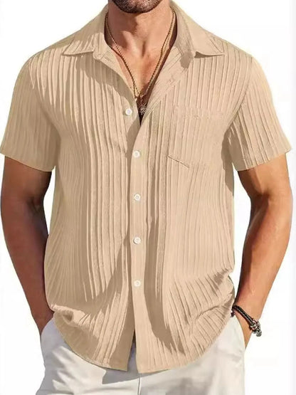 Men's Full Size Button Up Short Sleeve Shirt Plus Size Khaki / S Jonathan M Collection
