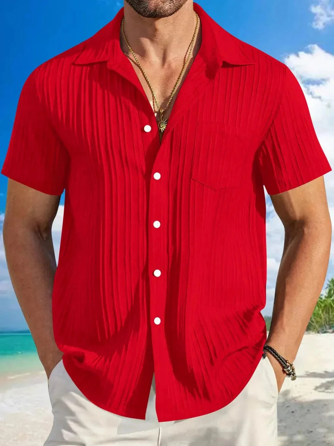 Men's Full Size Button Up Short Sleeve Shirt Plus Size Deep Red / S Jonathan M Collection