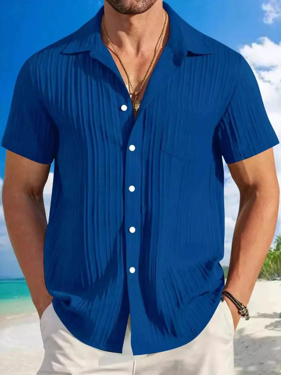 Men's Full Size Button Up Short Sleeve Shirt Plus Size Royal Blue / S Jonathan M Collection