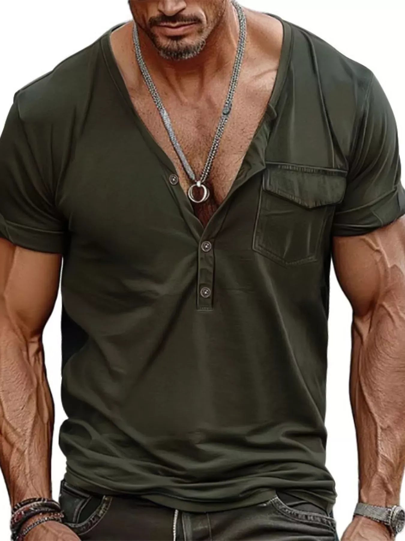 Men's Casual Button Detail Short Sleeve T-Shirt | The Nichole Collection