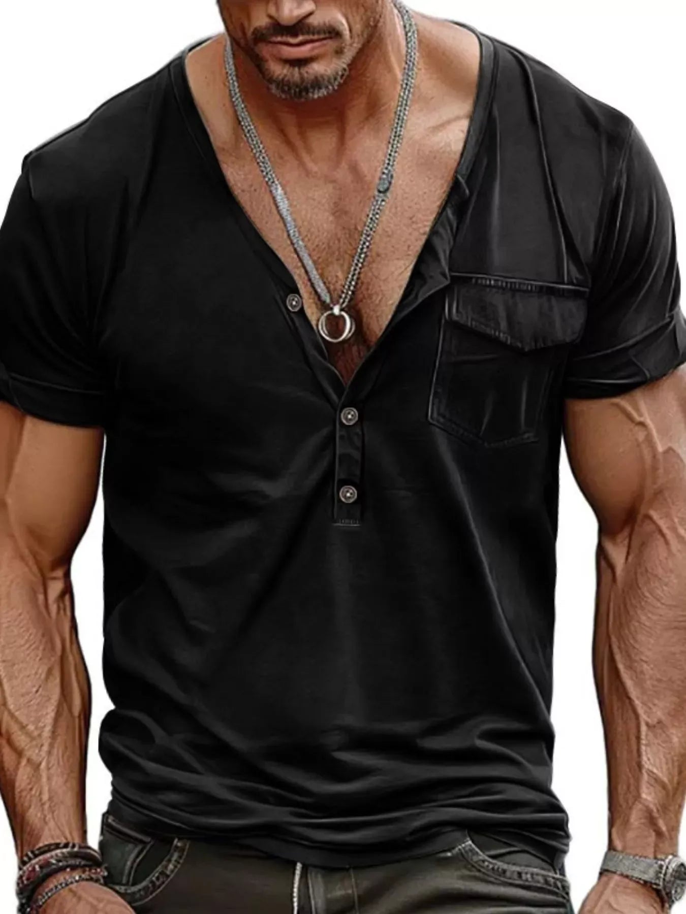 Men's Casual Button Detail Short Sleeve T-Shirt | The Nichole Collection