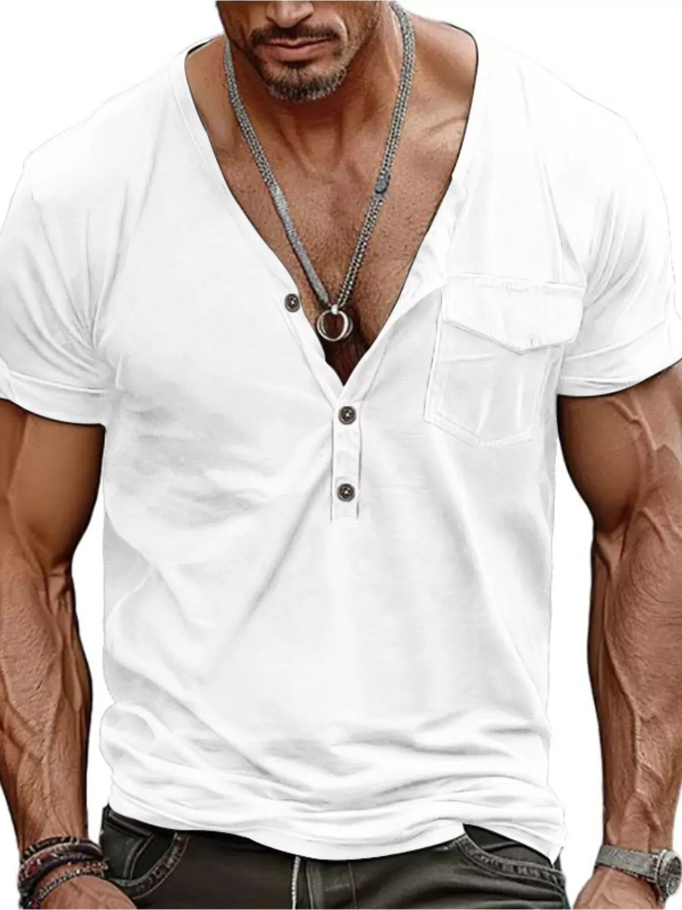 Men's Casual Button Detail Short Sleeve T-Shirt | The Nichole Collection