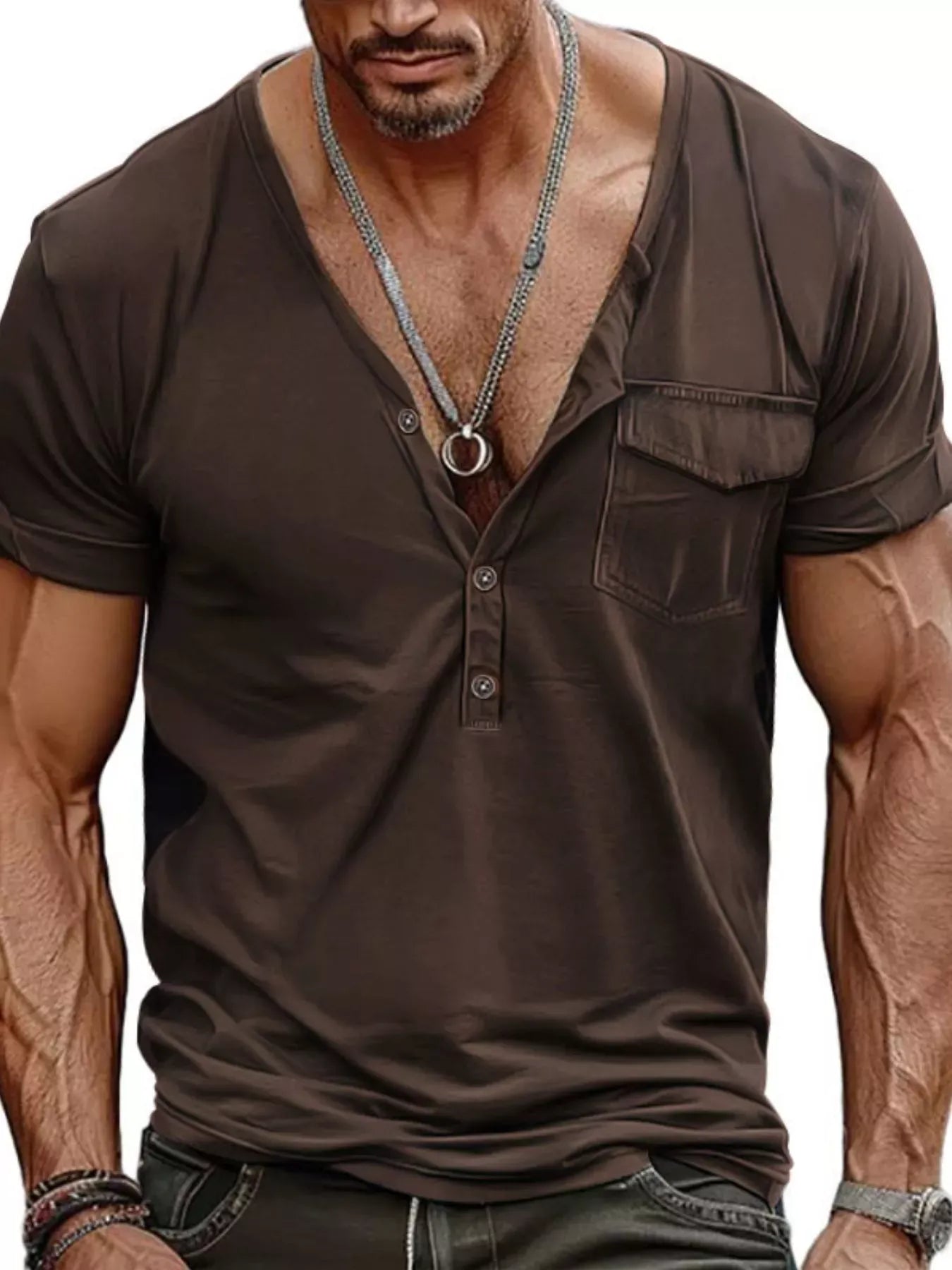 Men's Casual Button Detail Short Sleeve T-Shirt | The Nichole Collection