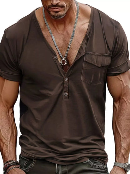 Men's Casual Button Detail Short Sleeve T-Shirt | The Nichole Collection