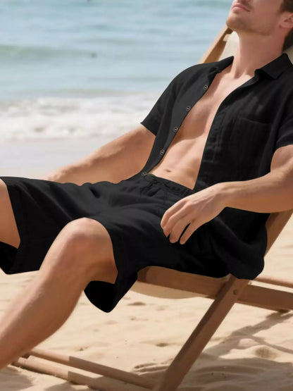 Men's Full Size Casual Button Up Shirt and Shorts Set Plus Size The Nichole Collection
