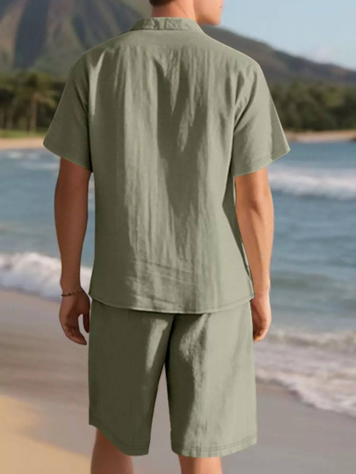 Men's Full Size Casual Button Up Shirt and Shorts Set Plus Size The Nichole Collection