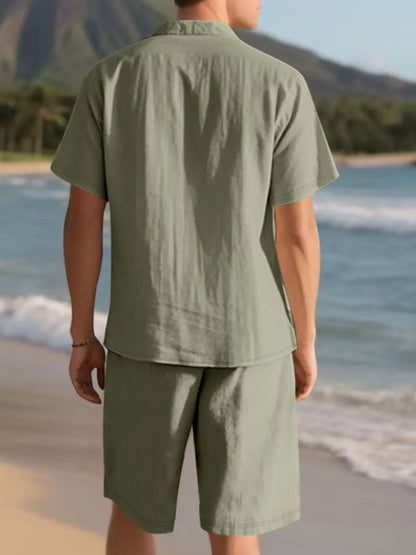 Men's Full Size Casual Button Up Shirt and Shorts Set Plus Size The Nichole Collection