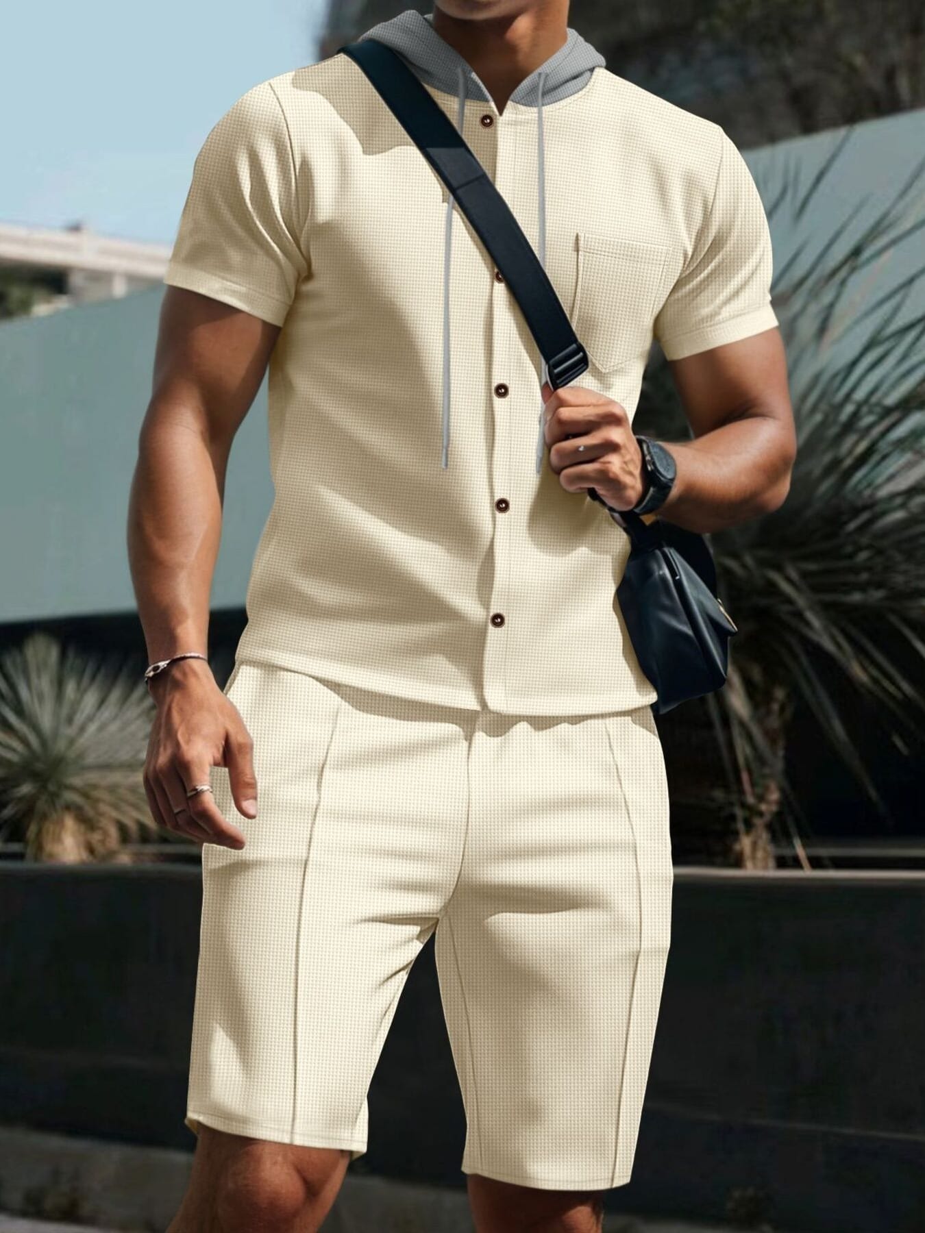 Men's Full Size Casual Hooded Top & Shorts Set Plus Size The Nichole Collection