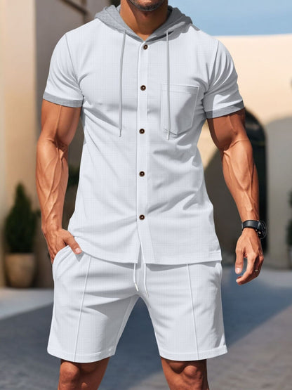 Men's Full Size Casual Hooded Top & Shorts Set Plus Size White / S The Nichole Collection