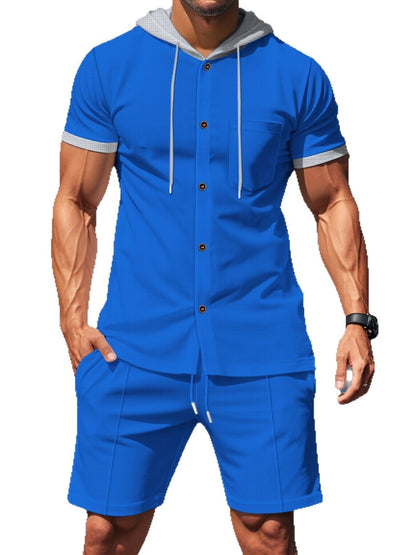 Men's Full Size Casual Hooded Top & Shorts Set Plus Size The Nichole Collection