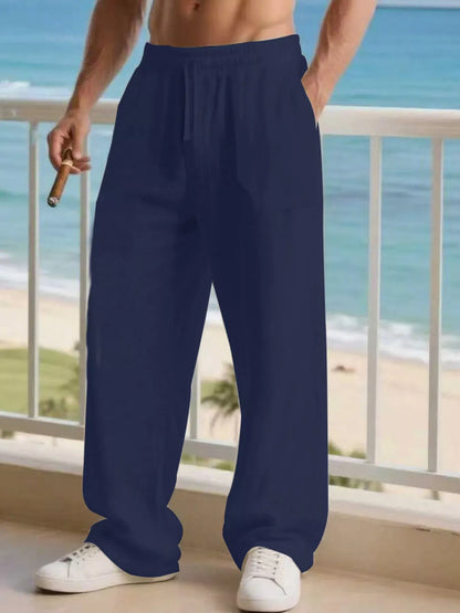 Men's Full Size Casual Loose Linen Pants Plus Size Navy Blue / S The Nichole Collection