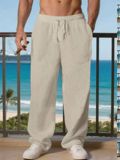 Men's Full Size Casual Loose Linen Pants Plus Size Apricot / S The Nichole Collection