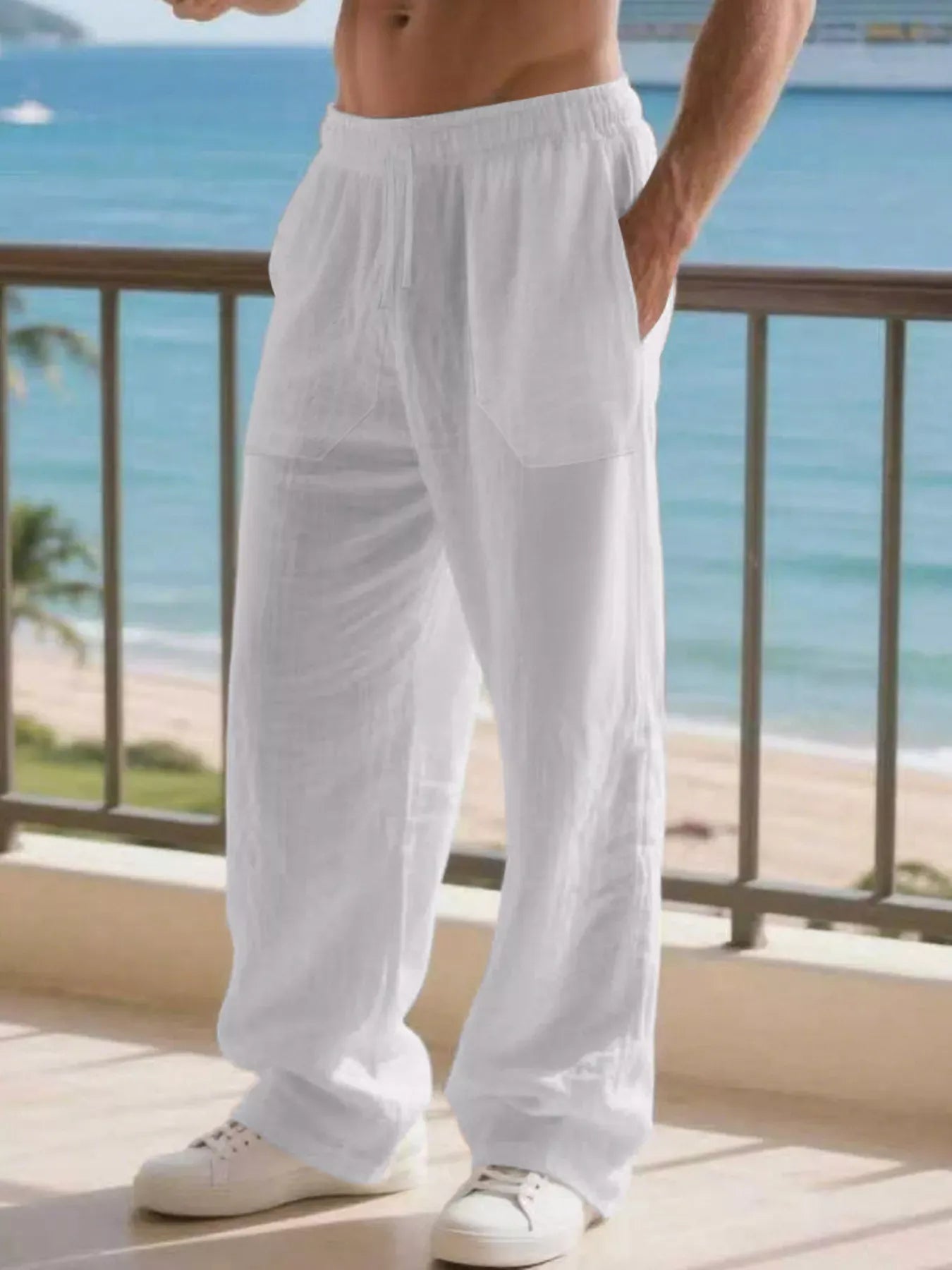 Men's Full Size Casual Loose Linen Pants Plus Size White / S The Nichole Collection