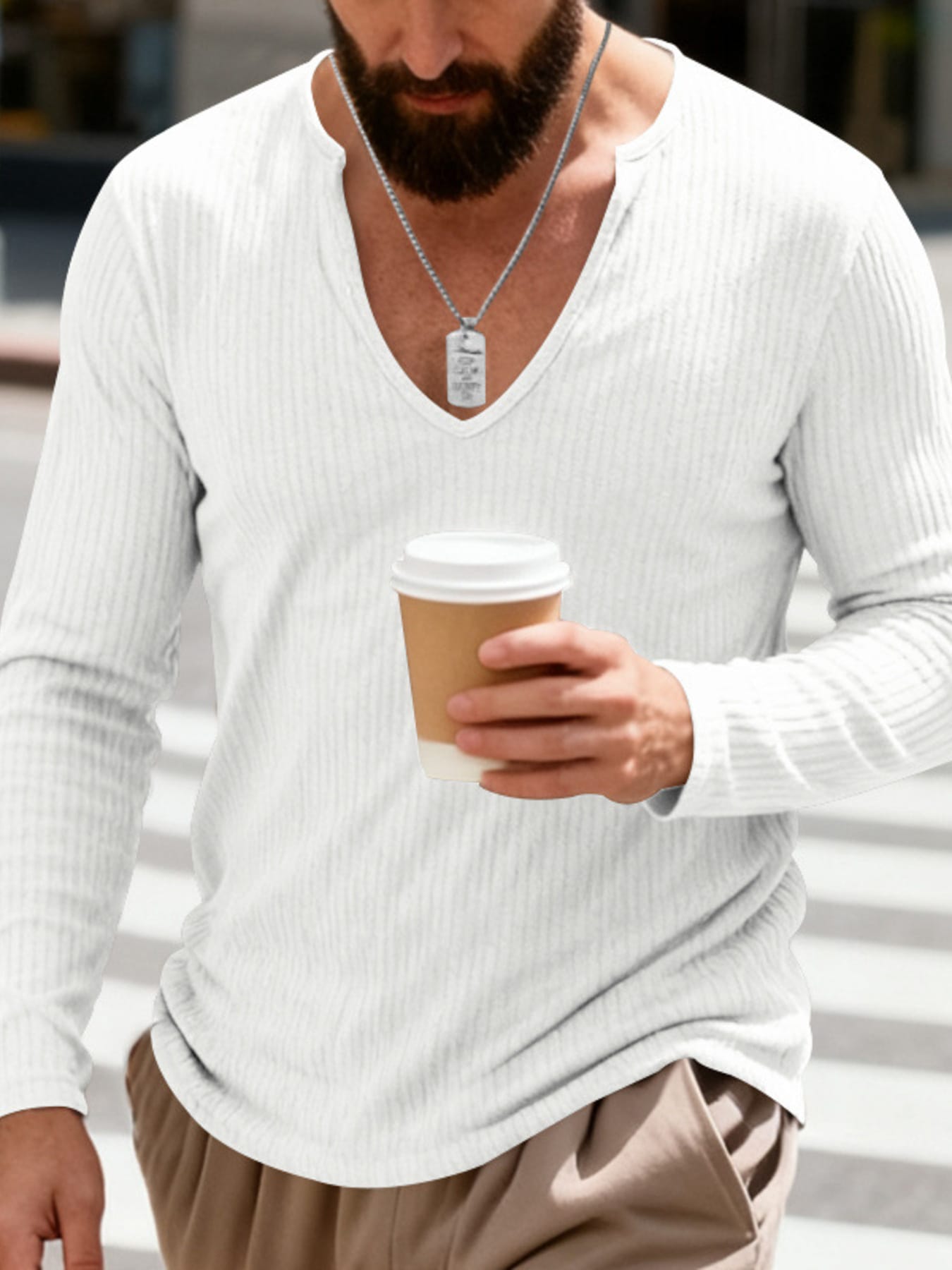 Men's Casual Ribbed Long Sleeve T-Shirt | The Nichole Collection