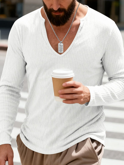 Men's Casual Ribbed Long Sleeve T-Shirt | The Nichole Collection