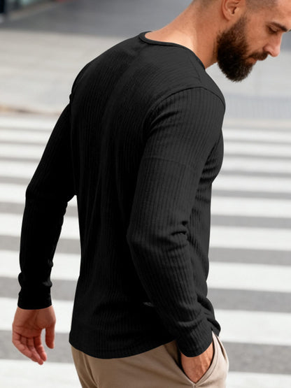 Men's Casual Ribbed Long Sleeve T-Shirt | The Nichole Collection
