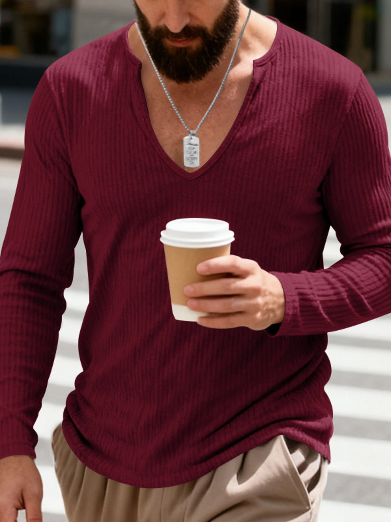 Men's Casual Ribbed Long Sleeve T-Shirt | The Nichole Collection