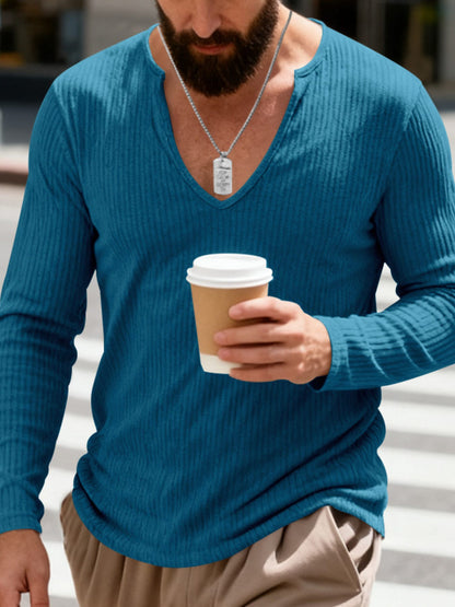 Men's Casual Ribbed Long Sleeve T-Shirt | The Nichole Collection