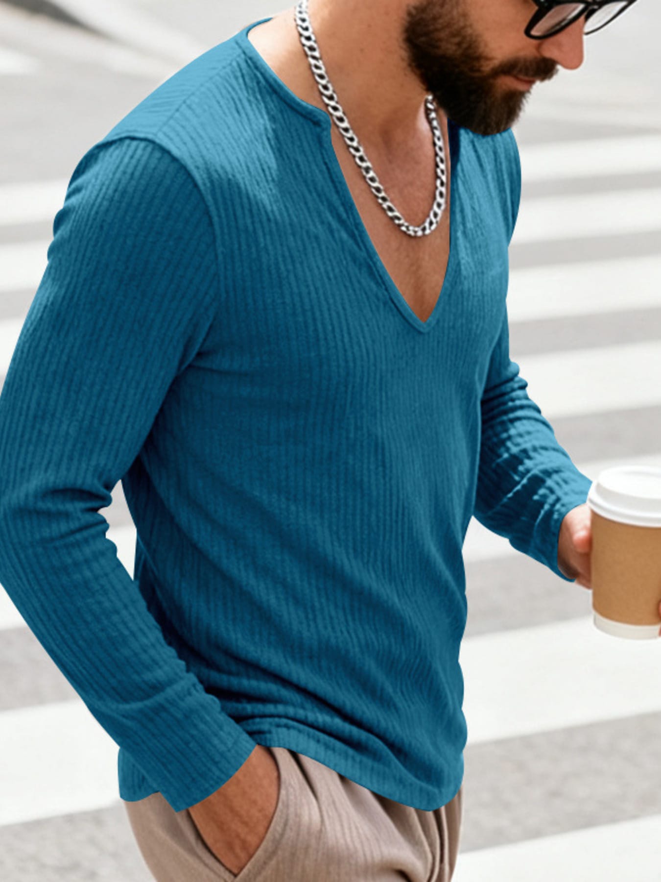 Men's Casual Ribbed Long Sleeve T-Shirt | The Nichole Collection