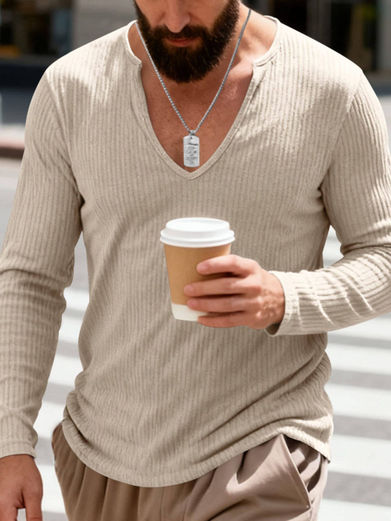Men's Casual Ribbed Long Sleeve T-Shirt | The Nichole Collection