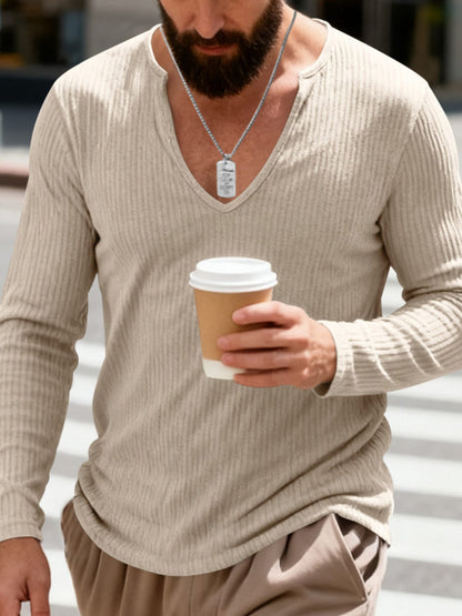 Men's Casual Ribbed Long Sleeve T-Shirt | The Nichole Collection