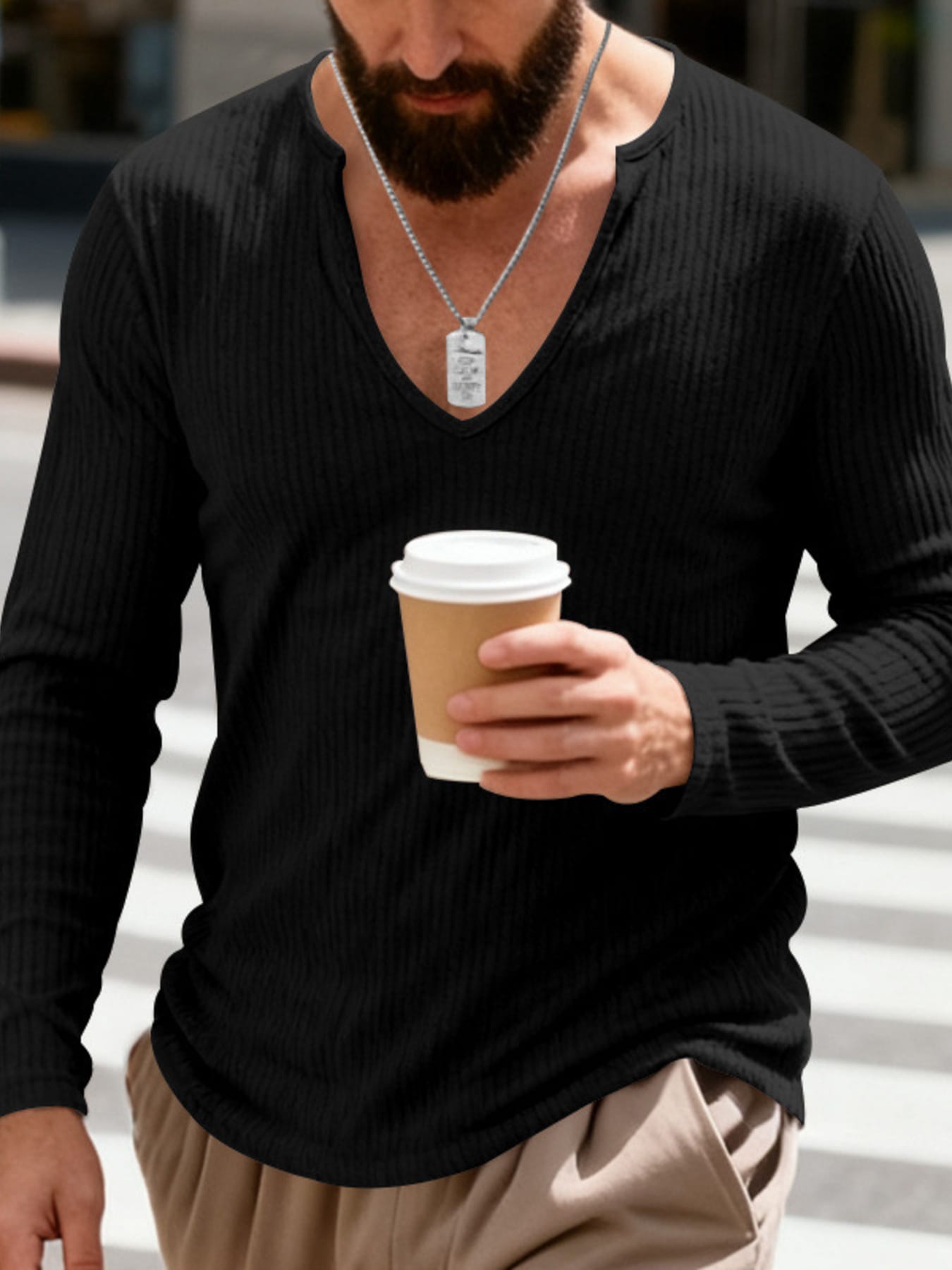 Men's Casual Ribbed Long Sleeve T-Shirt | The Nichole Collection