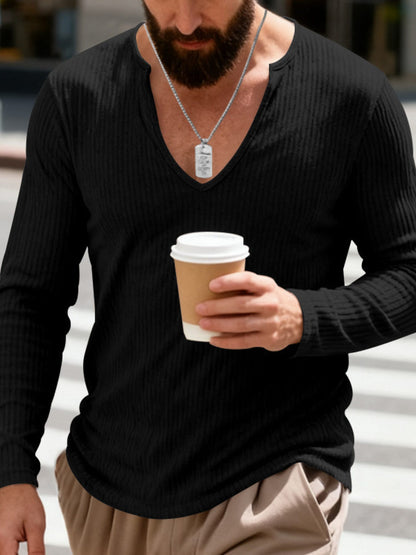 Men's Casual Ribbed Long Sleeve T-Shirt | The Nichole Collection